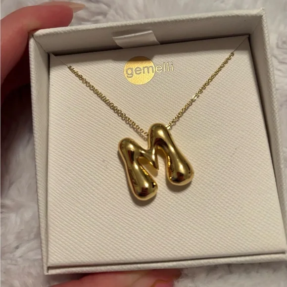 NWT 18k Gold Plated Letter “M” Initial Bubble Necklace - Picture 3 of 4